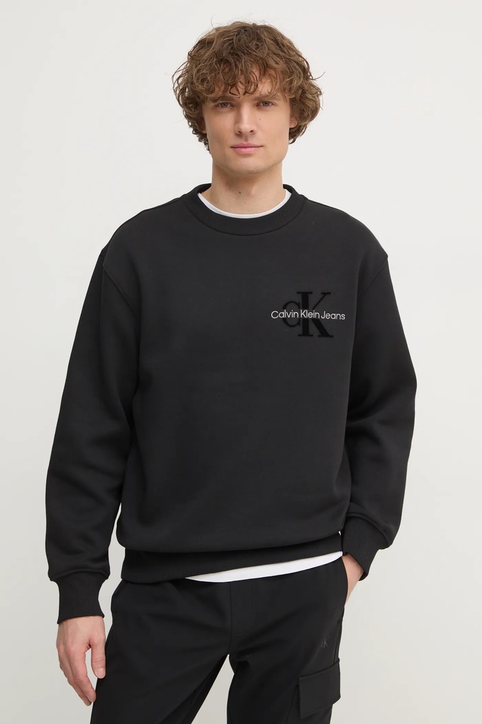 Mikina Calvin Klein Jeans bez kapuce černá J30J327105