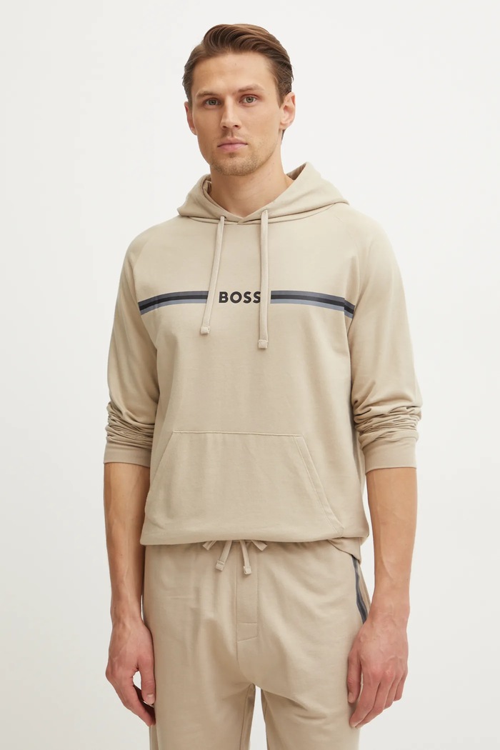 BOSS bluza bawełniana lounge nadruk beżowy 50535854