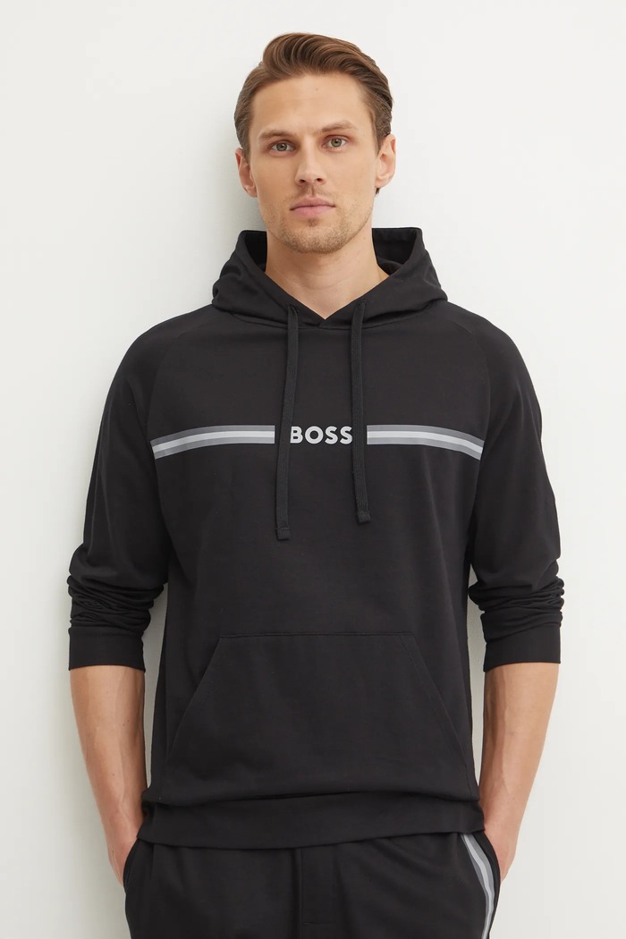 BOSS bluza bawełniana lounge nadruk czarny 50535854