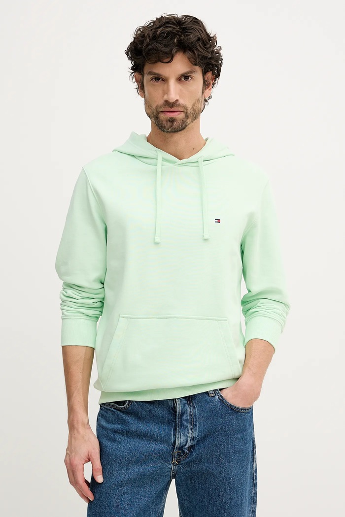 Tommy Hilfiger hanorac cu glugă bărbați din bumbac verde MW0MW37235
