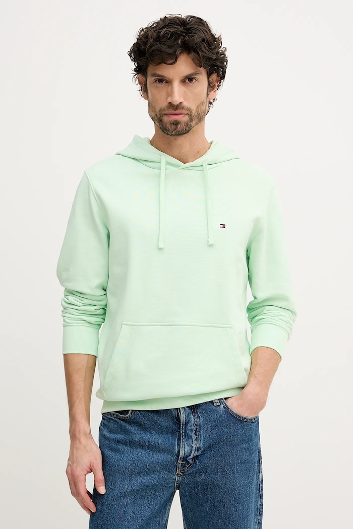 Tommy Hilfiger hanorac cu glugă bărbați din bumbac verde MW0MW37235