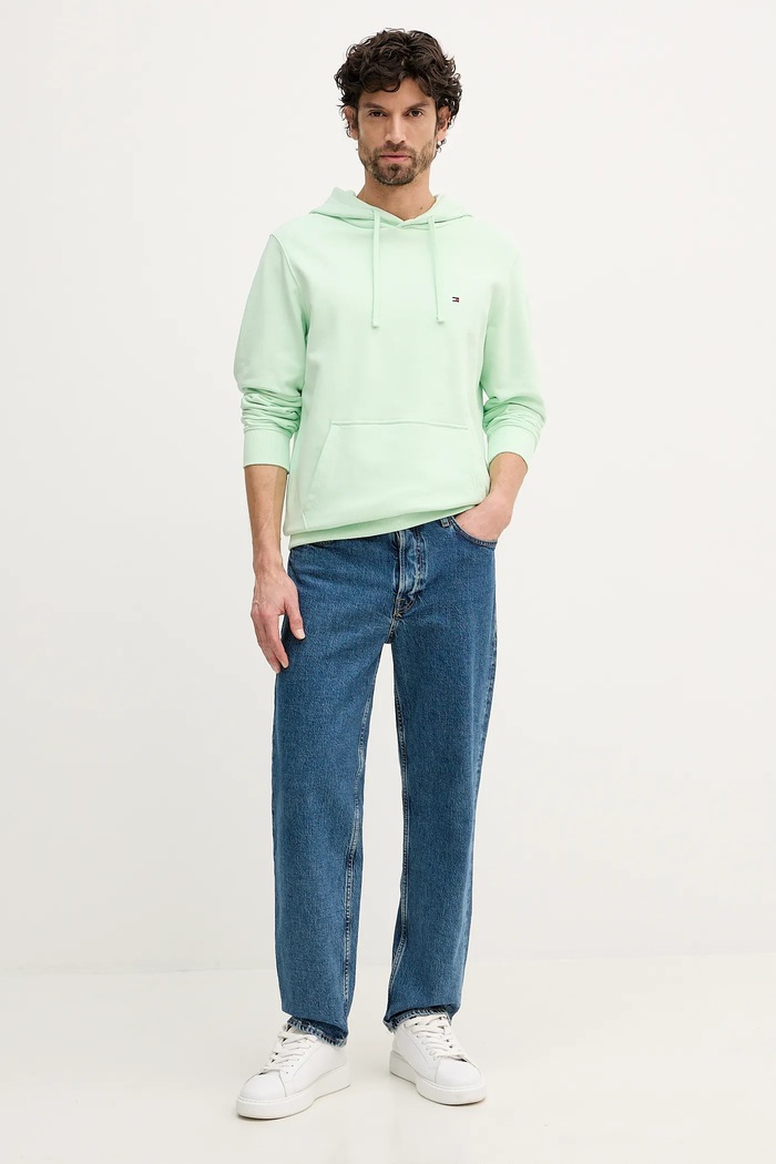 Tommy Hilfiger hanorac cu glugă bărbați din bumbac MW0MW37235 verde SS26