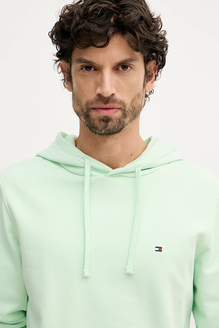 Tommy Hilfiger hanorac cu glugă bărbați din bumbac verde MW0MW37235