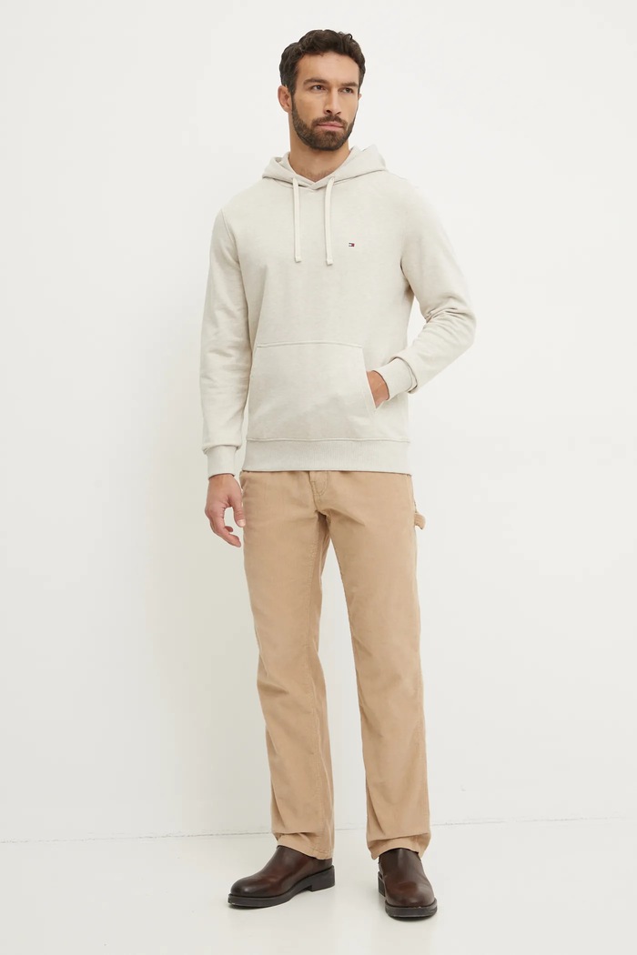 Tommy Hilfiger hanorac cu glugă bărbați din bumbac MW0MW37235 gri SS26