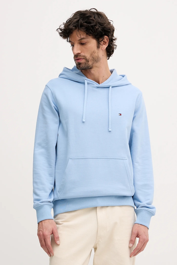 Tommy Hilfiger hanorac cu glugă bărbătesc din bumbac albastru MW0MW37235
