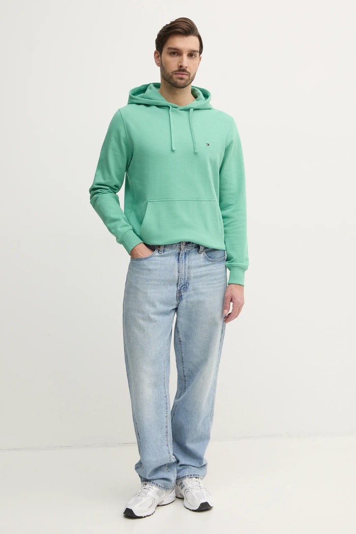 Tommy Hilfiger hanorac cu glugă bărbătesc din bumbac MW0MW37235 verde SS26