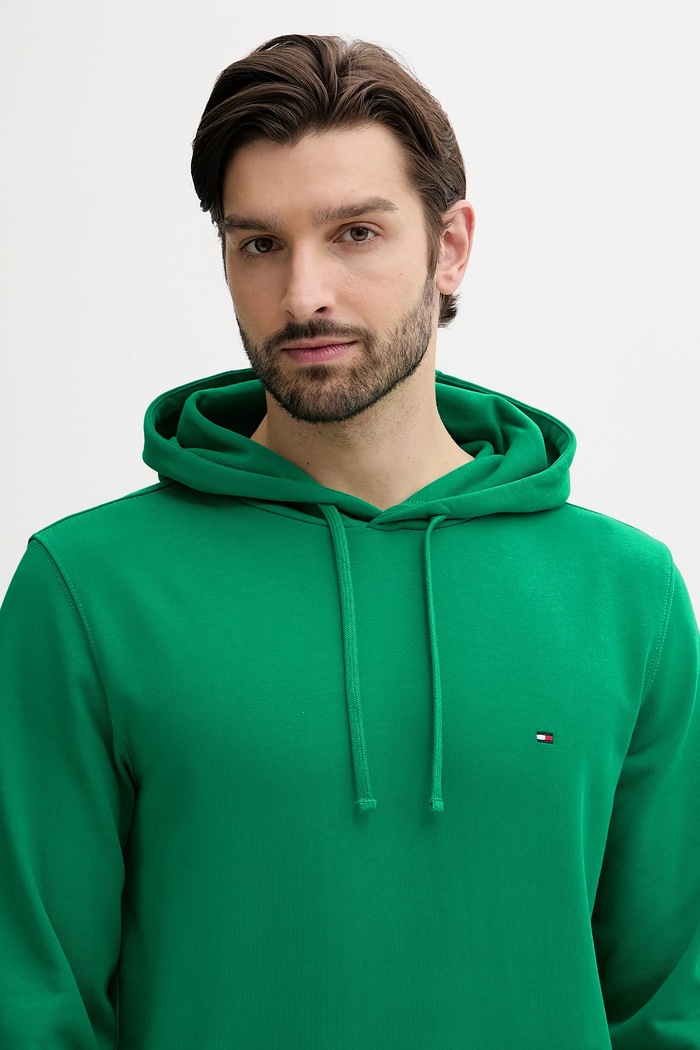 Odzież Tommy Hilfiger bluza z kapturem męska bawełniana MW0MW37235 zielony