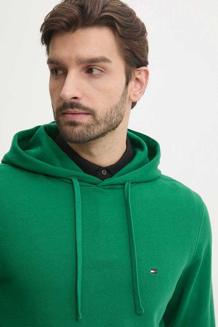 Tommy Hilfiger mikina s kapucňou pánska bavlnená melanž zelená MW0MW37235