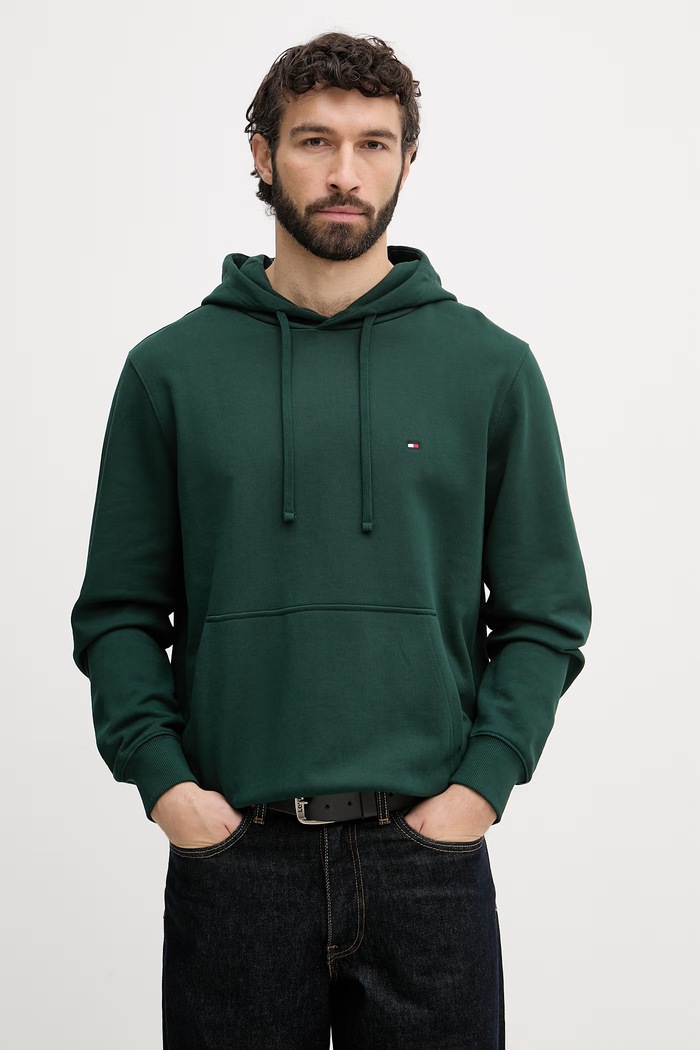 Tommy Hilfiger Hanorac cu glugă bărbați din bumbac verde MW0MW37235