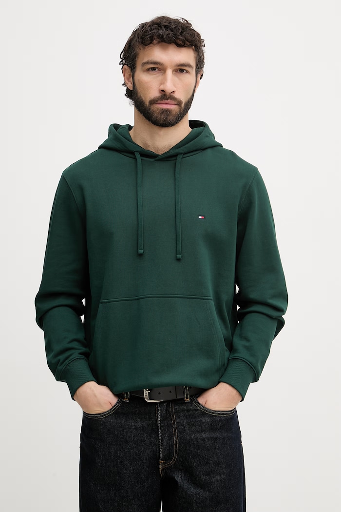Tommy Hilfiger Hanorac cu glugă bărbați din bumbac verde MW0MW37235