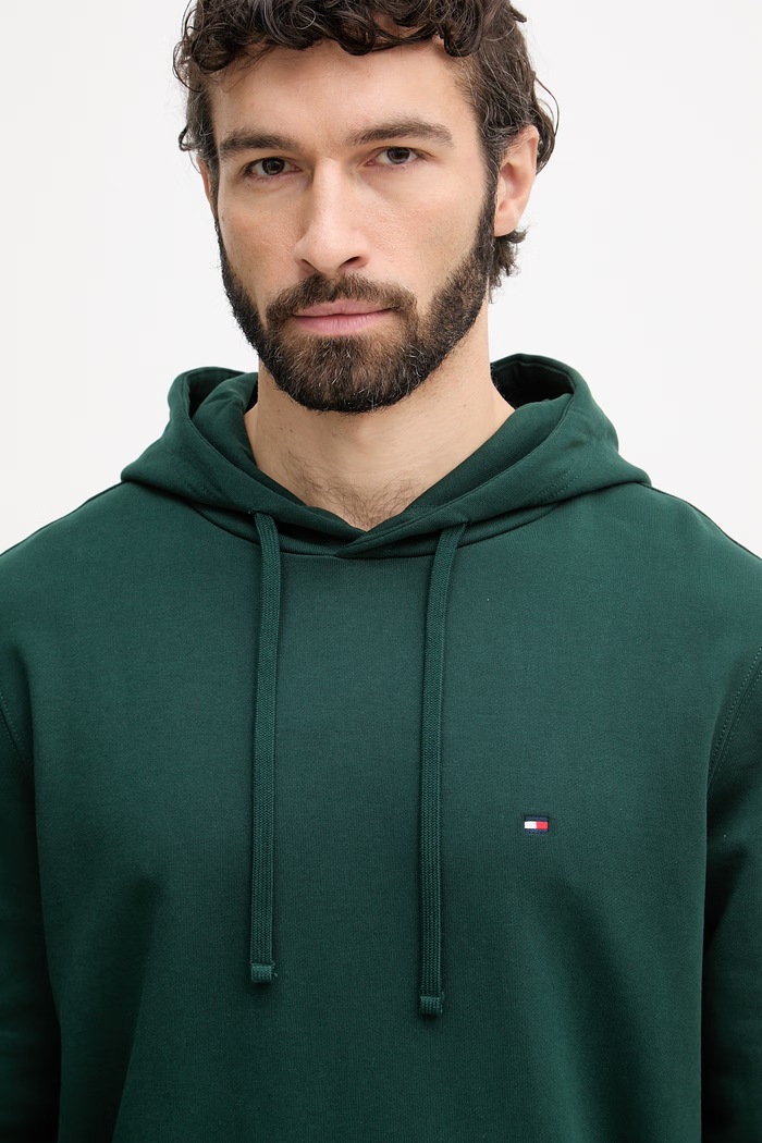 Tommy Hilfiger Hanorac cu glugă bărbați din bumbac verde MW0MW37235