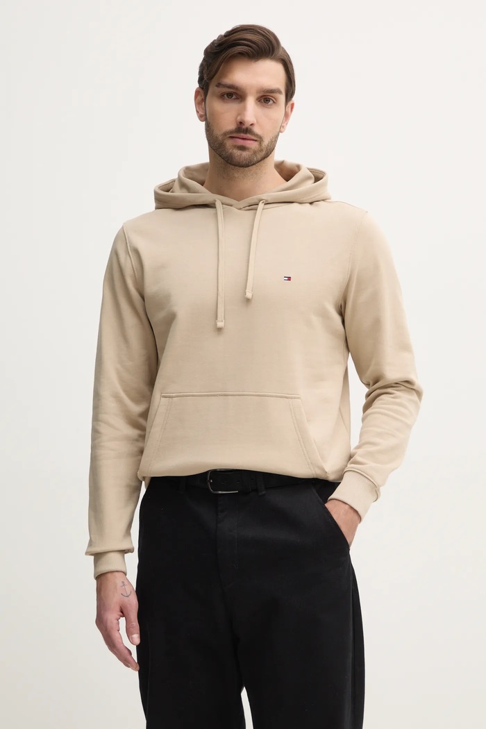 Tommy Hilfiger bluza z kapturem męska bawełniana bawełna beżowy MW0MW37235