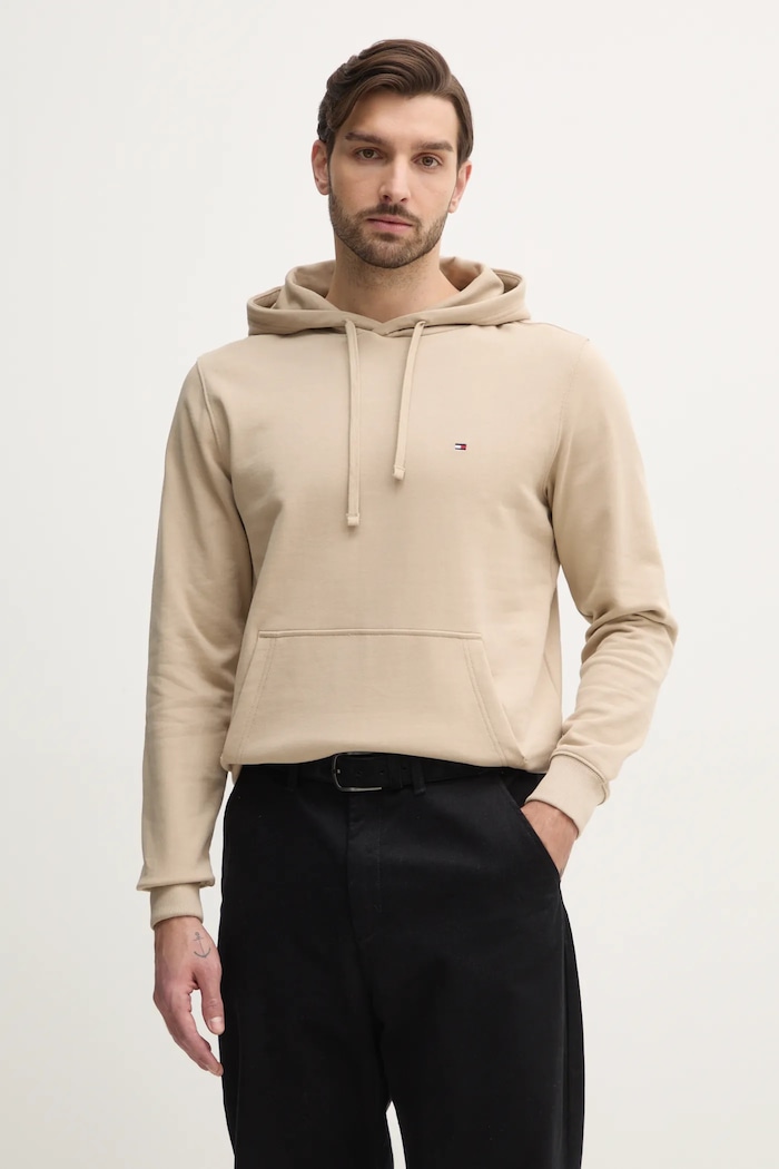 Tommy Hilfiger bluza z kapturem męska bawełniana bawełna beżowy MW0MW37235