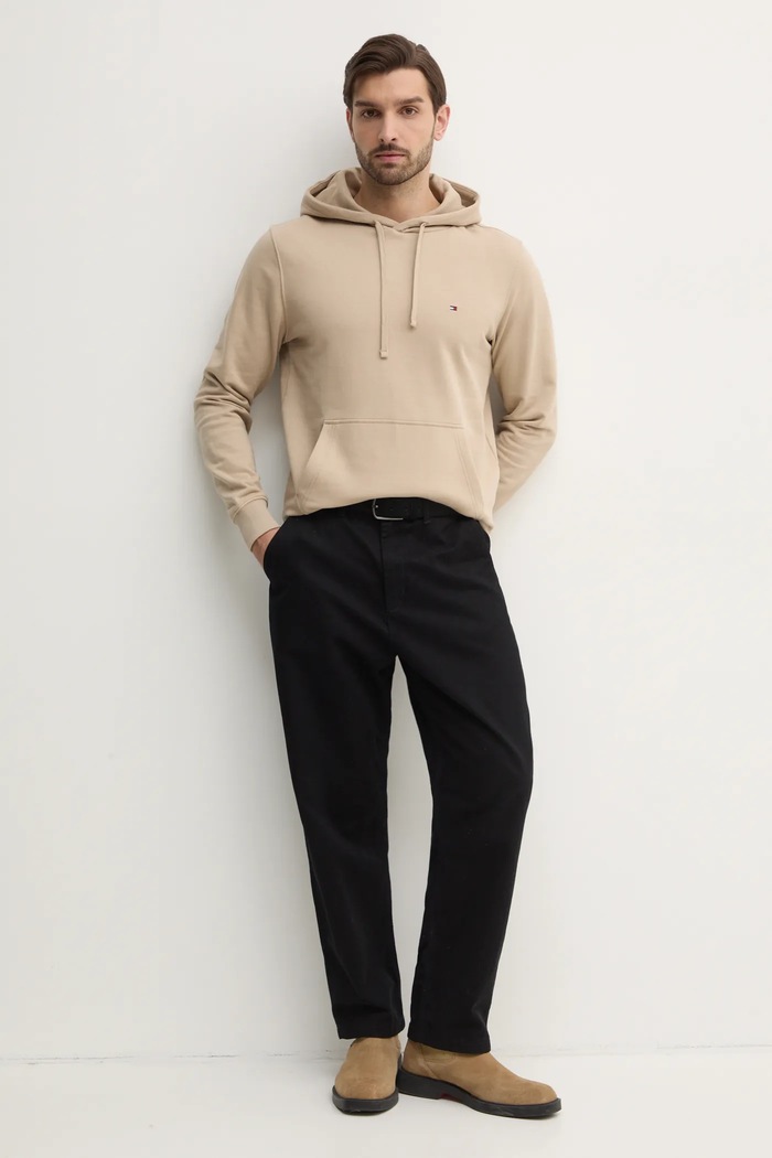 Tommy Hilfiger bluza z kapturem męska bawełniana MW0MW37235 beżowy SS26