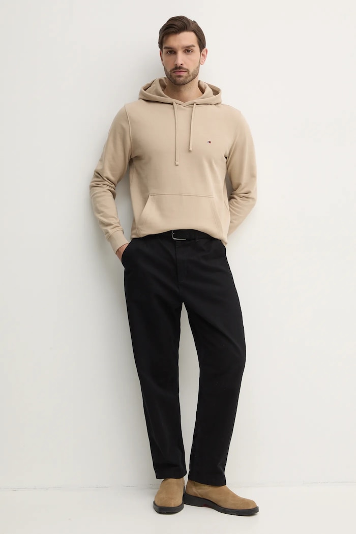Tommy Hilfiger bluza z kapturem męska bawełniana MW0MW37235 beżowy SS26
