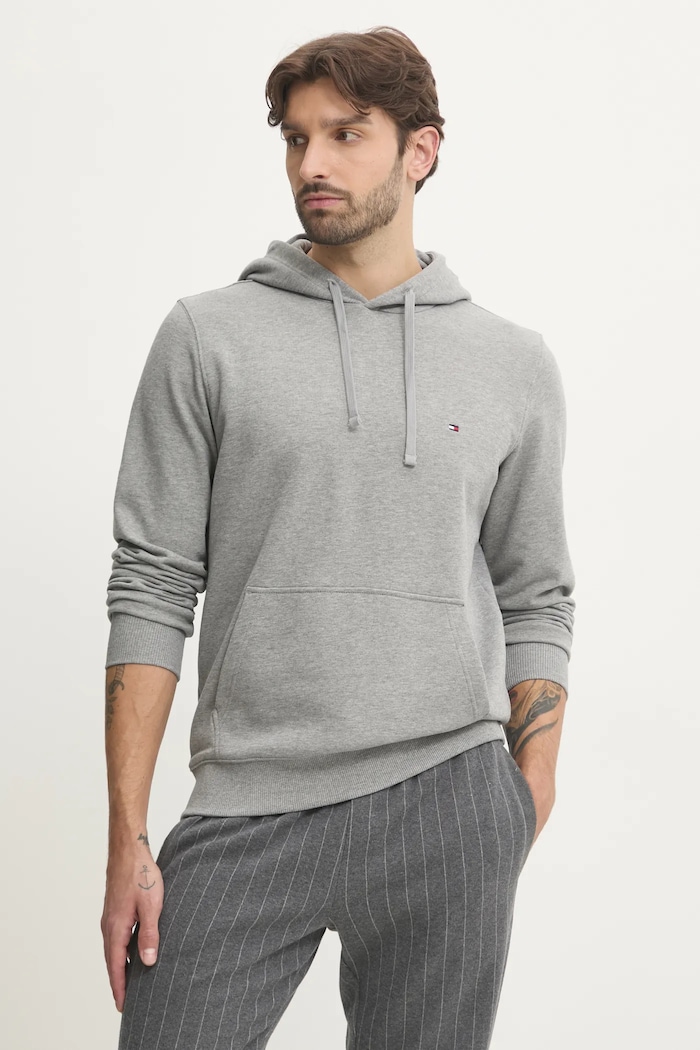 Tommy Hilfiger dukserica sa kapuljačom za muškarce od pamuka bez uzorka siva MW0MW37235