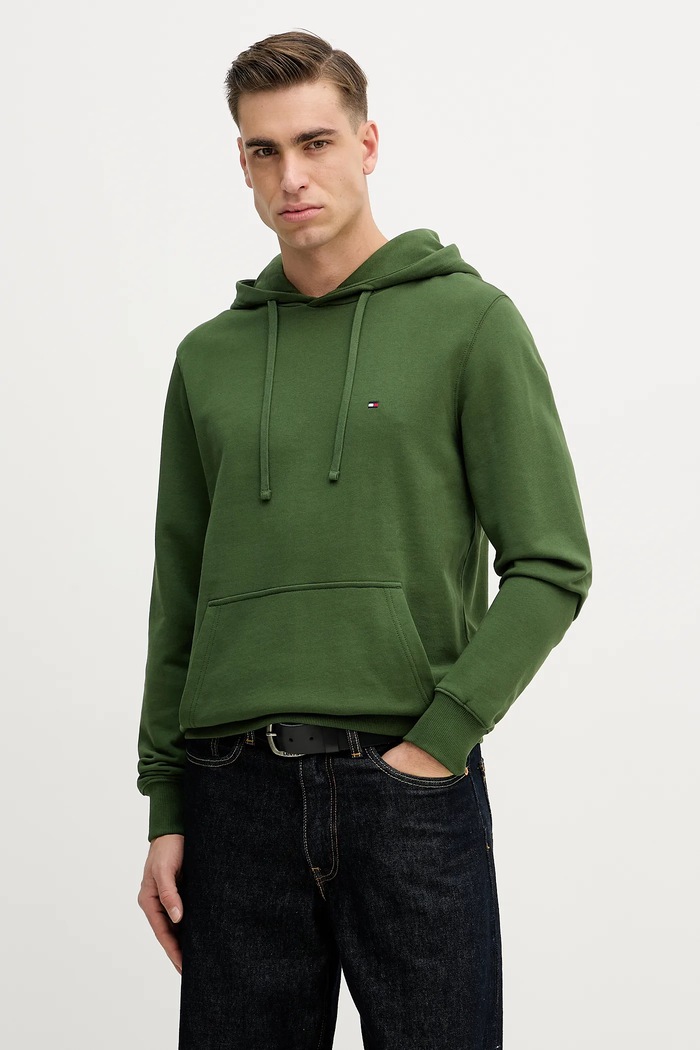 Tommy Hilfiger hanorac cu glugă bărbați din bumbac verde MW0MW37235
