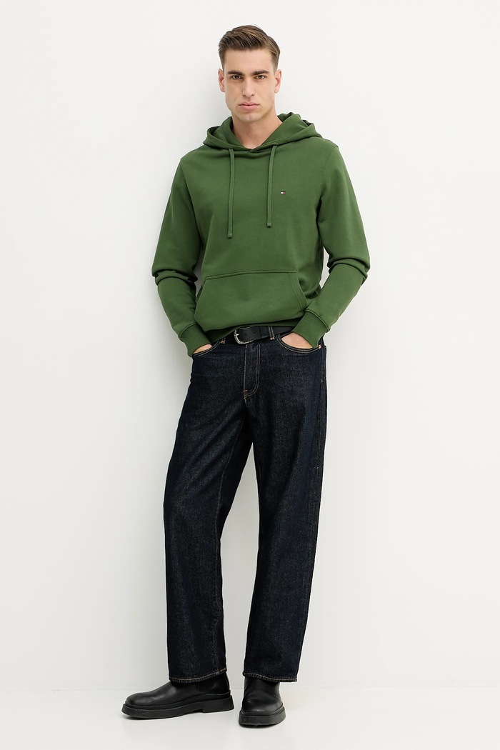 Tommy Hilfiger hanorac cu glugă bărbați din bumbac MW0MW37235 verde SS26