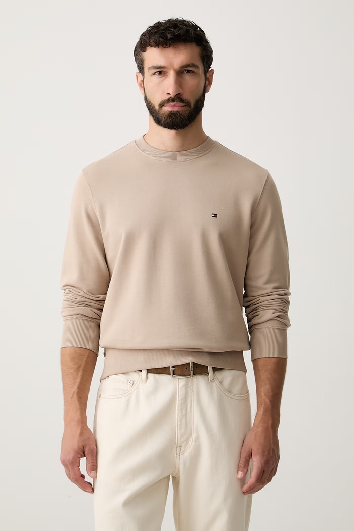 Tommy Hilfiger μπλούζα ανδρική βαμβακερή μπεζ MW0MW37237