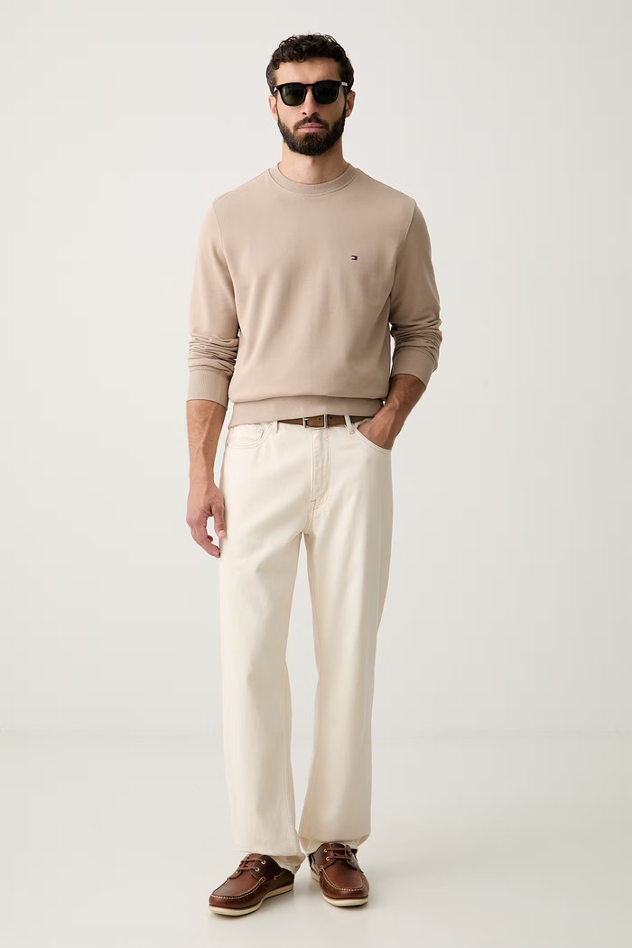 Tommy Hilfiger μπλούζα ανδρική βαμβακερή MW0MW37237 μπεζ SS26