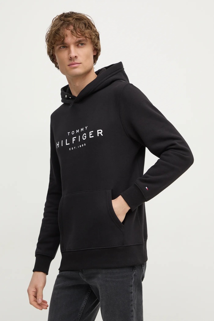 Μπλούζα Tommy Hilfiger με κουκούλα μαύρο MW0MW37455