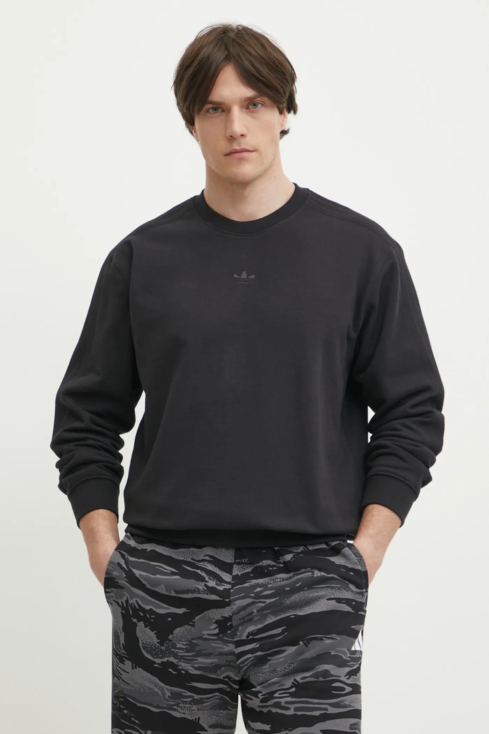 Bombažen pulover adidas Originals Essential Brez kapuce črna JC9574
