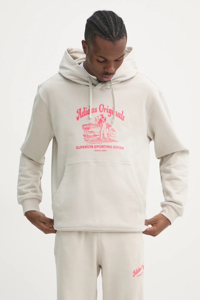 adidas Originals hanorac de bumbac Wabash print bej JD0670