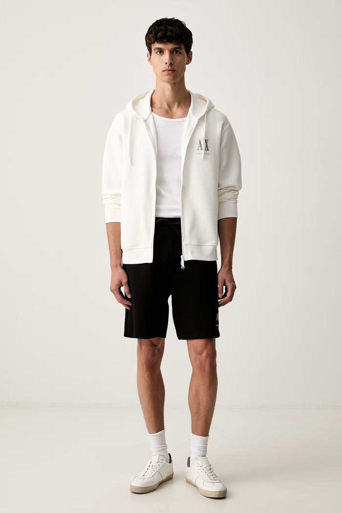 Armani Exchange mikina na zips s kapucňou pánska s bavlnou XM000371.AF10818.NOS biela AA00