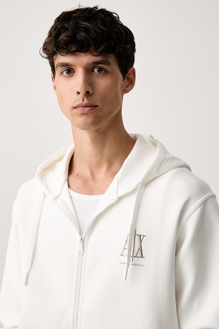 Armani Exchange mikina na zips s kapucňou pánska s bavlnou biela XM000371.AF10818.NOS