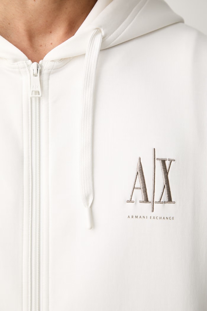 Armani Exchange mikina na zips s kapucňou pánska s bavlnou XM000371.AF10818.NOS biela
