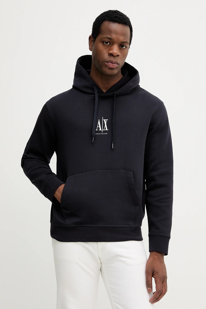 Armani Exchange pulover s kapuco moški z bombažem S kapuco mornarsko modra XM000369.AF10818.NOS