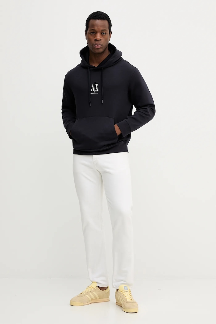 Armani Exchange pulover s kapuco moški z bombažem XM000369.AF10818.NOS mornarsko modra AA00