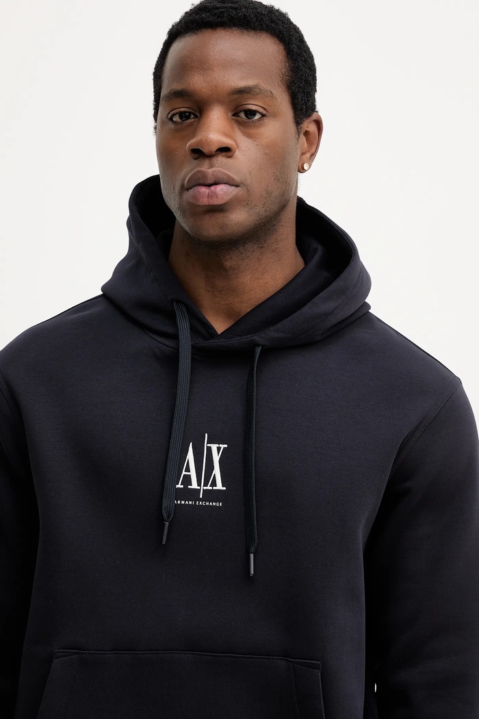 Armani Exchange pulover s kapuco moški z bombažem mornarsko modra XM000369.AF10818.NOS