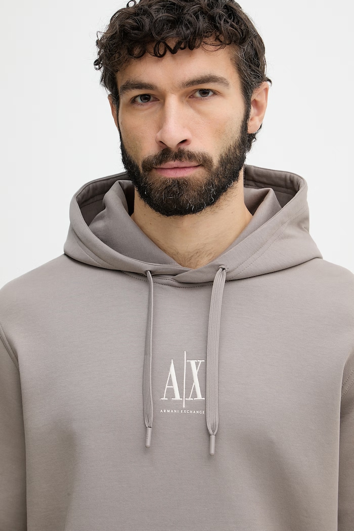 Armani Exchange mikina s kapucí pánská s bavlnou hnědá XM000369.AF10818.NOS