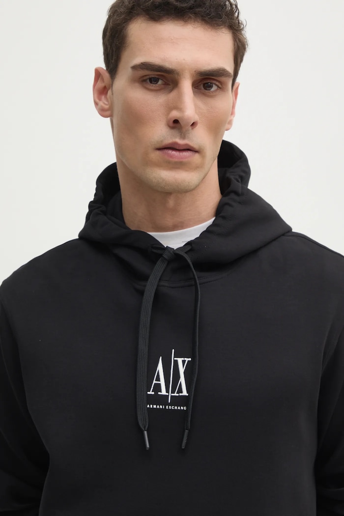 Armani Exchange bluza z kapturem męska z bawełną czarny XM000369.AF10818.NOS