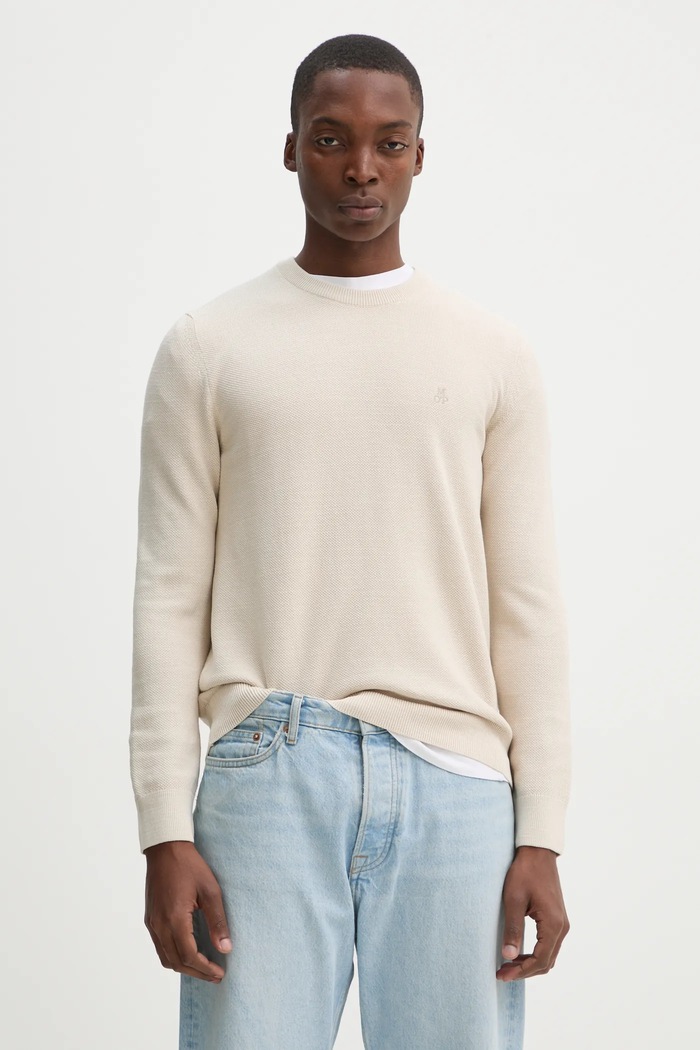 Bavlněný svetr Marc O'Polo kulatý béžová 520502360074
