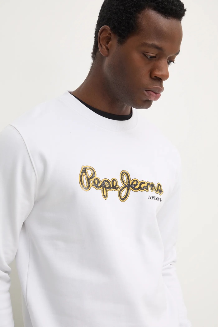 Памучен суичър Pepe Jeans DORIAN CREW бял PM582757