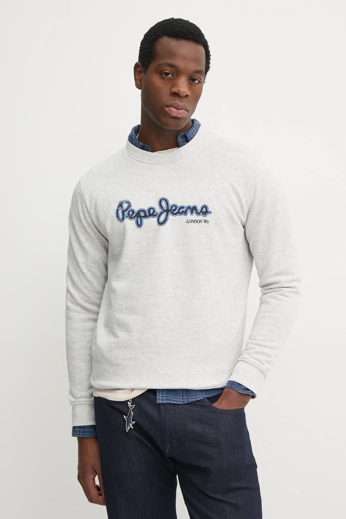 Pepe Jeans hanorac de bumbac DORIAN CREW print gri PM582757