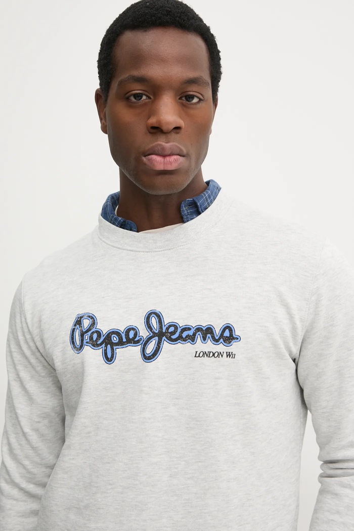 Pepe Jeans hanorac de bumbac DORIAN CREW gri PM582757