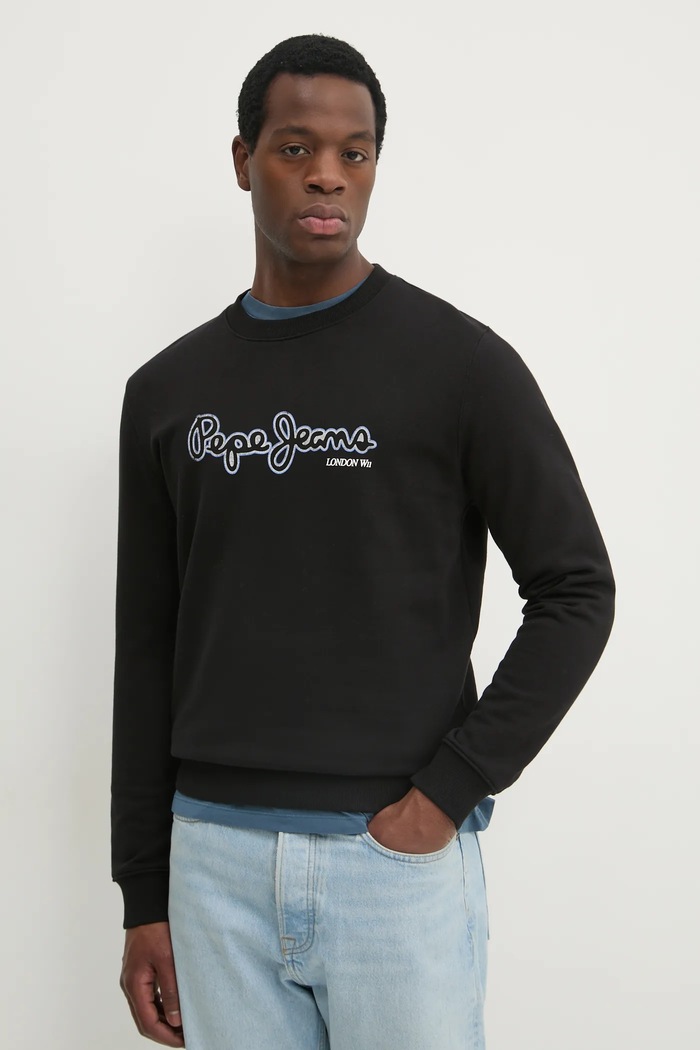 Pepe Jeans hanorac de bumbac DORIAN CREW print negru PM582757