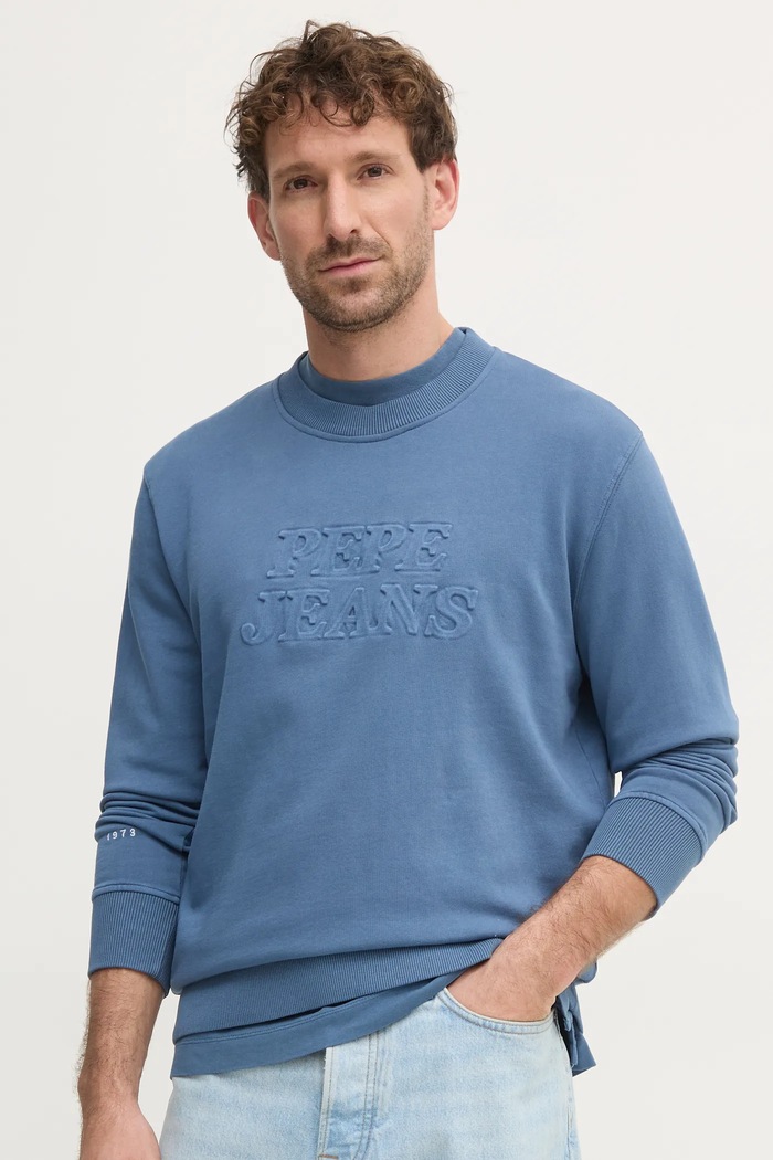Pepe Jeans bluza bawełniana DARIUS CREW aplikacja niebieski PM582760