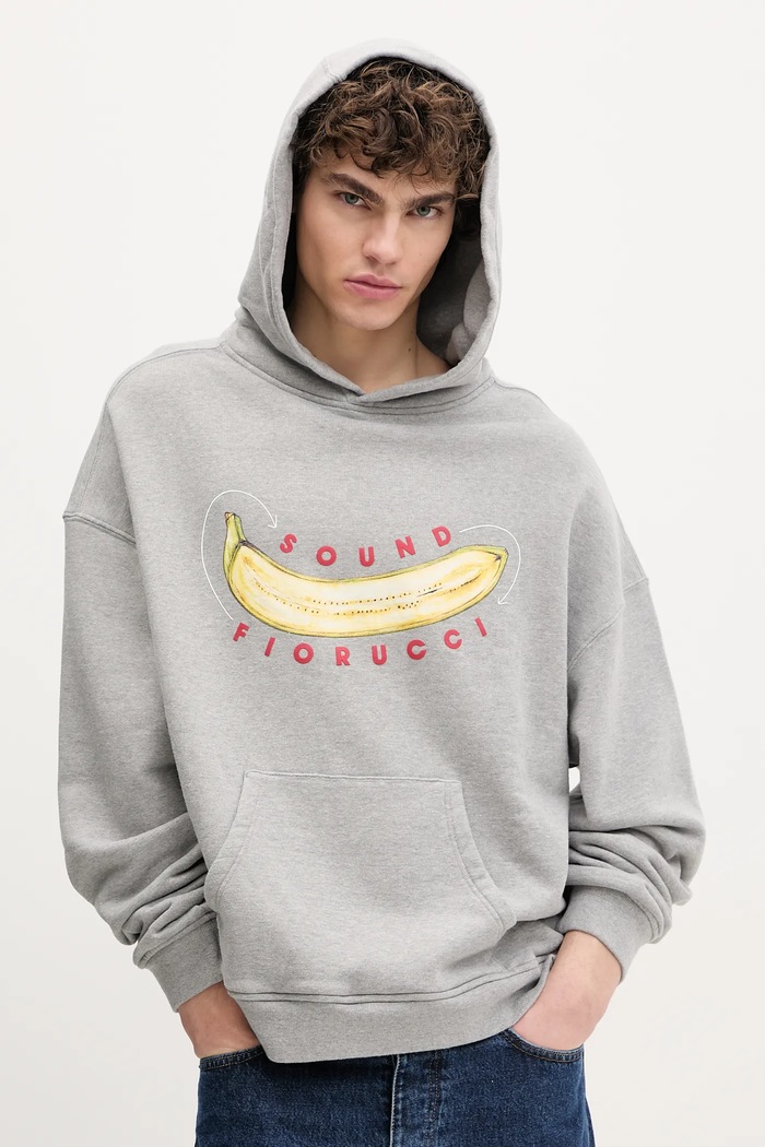Хлопковая кофта Fiorucci Banana Sound Print Relaxed Fit Hoodie печать серый U02SPSHO092CJ05GY01