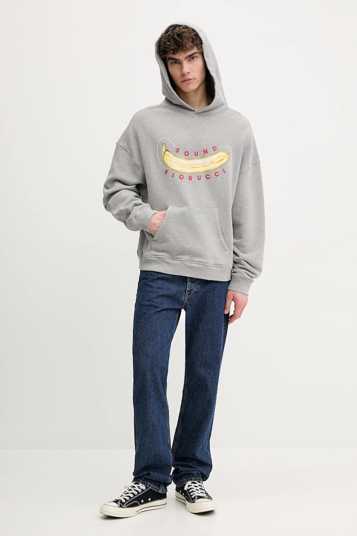 Хлопковая кофта Fiorucci Banana Sound Print Relaxed Fit Hoodie U02SPSHO092CJ05GY01 серый SS25