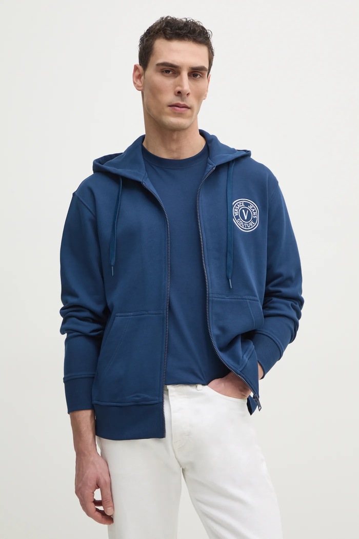 Pamučna dukserica Versace Jeans Couture natpis mornarsko plava 78GAIT00.CF01T