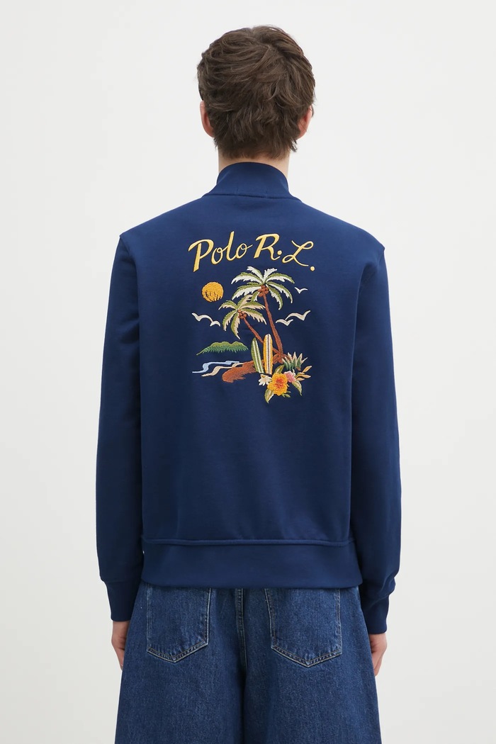 Bavlněná mikina Polo Ralph Lauren Long Sleeve Sweatshirt nášivka modrá 710970280