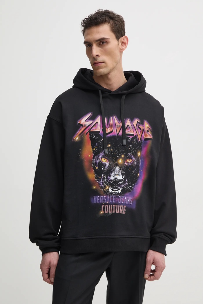 Pamučna dukserica Versace Jeans Couture print crna 78GAIC04.CF00C