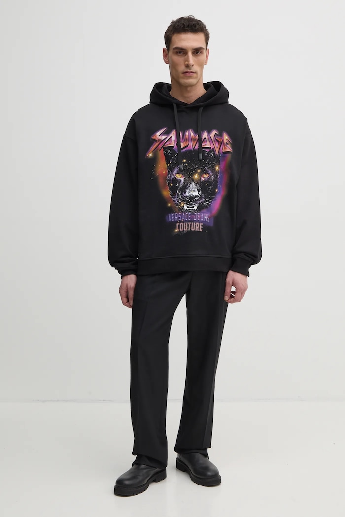 Pamučna dukserica Versace Jeans Couture 78GAIC04.CF00C crna SS25