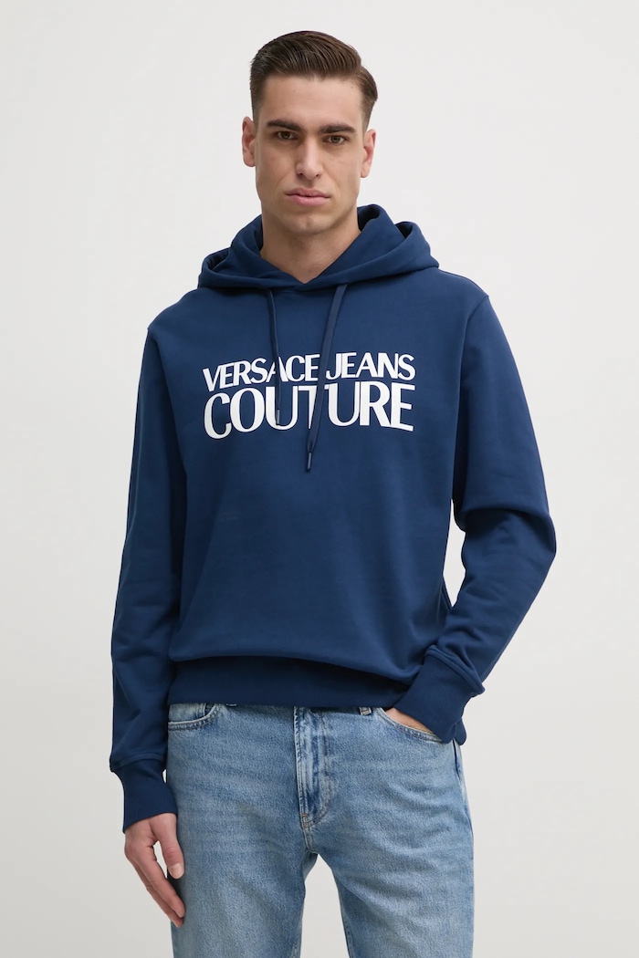 Pamučna dukserica Versace Jeans Couture natpis mornarsko plava 78GAIE05.CF00E