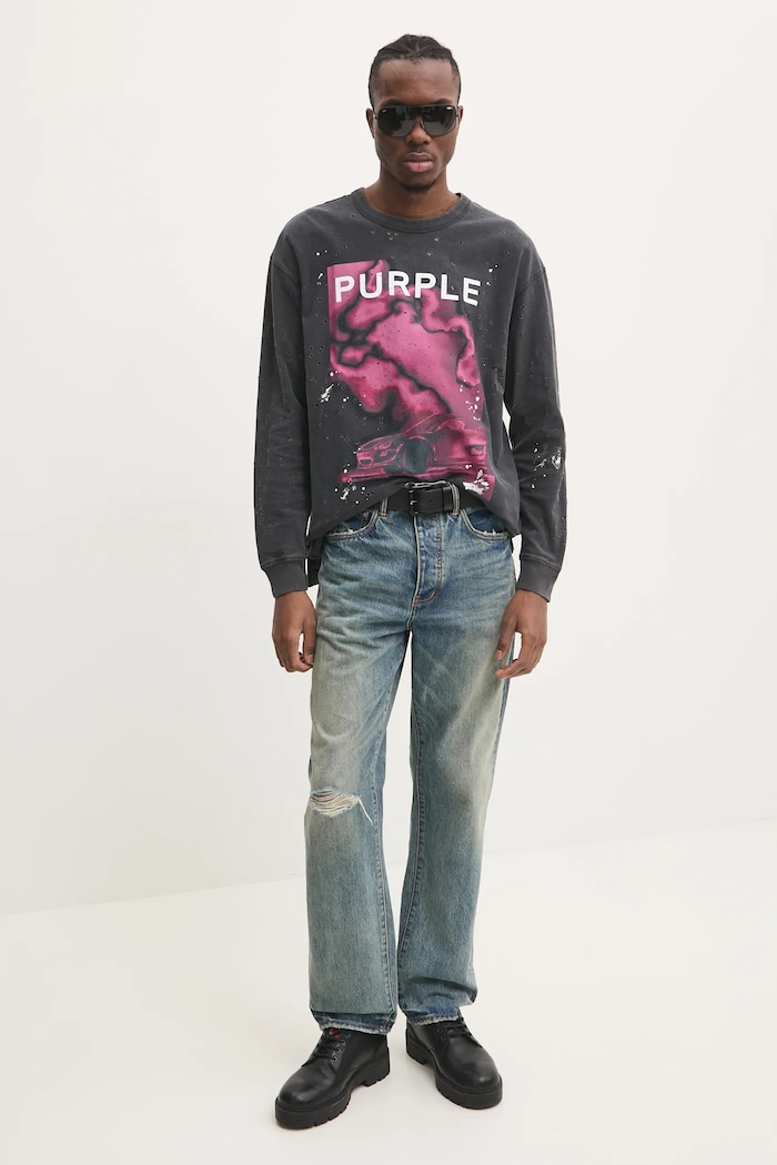 PURPLE BRAND Longsleeve bawełniany TEXTURED JERSEY LS TEE P204.JBFP125 szary SS25