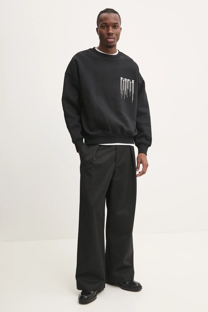 Bavlněná mikina PURPLE BRAND HWT FLEECE CREWNECK P402.HBWD125 černá SS25